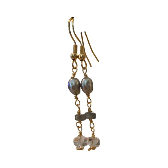 Handmade Pearl Labradorite and Herkimer Dangle Earrings - Picture 11 of 11